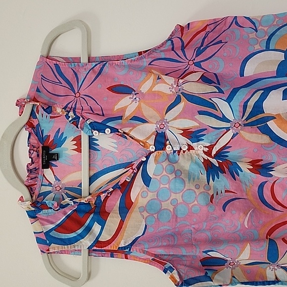 Talbots RUFFLE TRIM SHELL  DAZZLING FLORAL SIZE LP - Picture 4 of 16